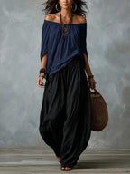 Luisa | Conjunto de Top con Hombros Descubiertos y Pantalón Ancho