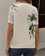V-neck floral print knit blouse