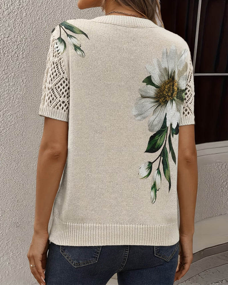 Blusa de punto con cuello en V y estampado floral