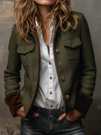 Honorina | Blazer Vintage de Espiga con Ribetes en Contraste
