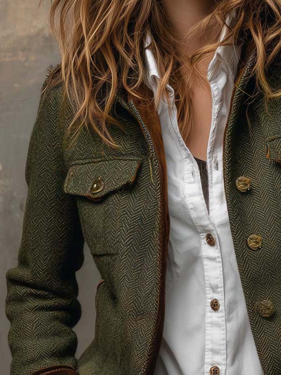 Honorina | Blazer Vintage de Espiga con Ribetes en Contraste