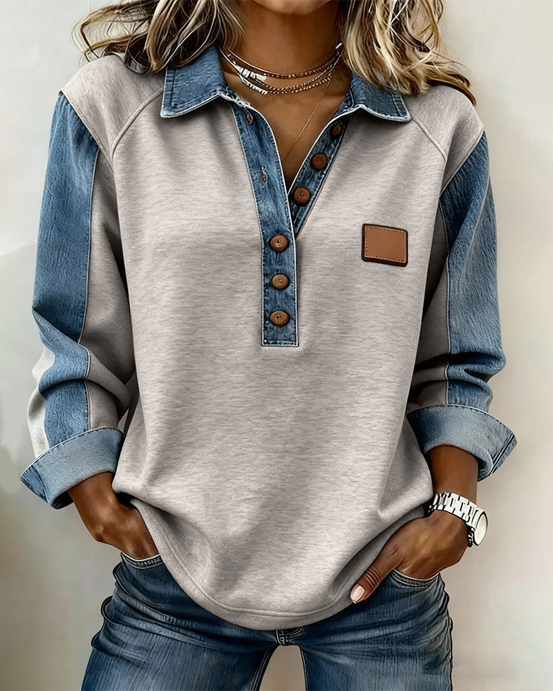 Long-sleeved elegant sweater with denim