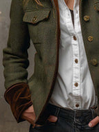 Honorina | Blazer Vintage de Espiga con Ribetes en Contraste