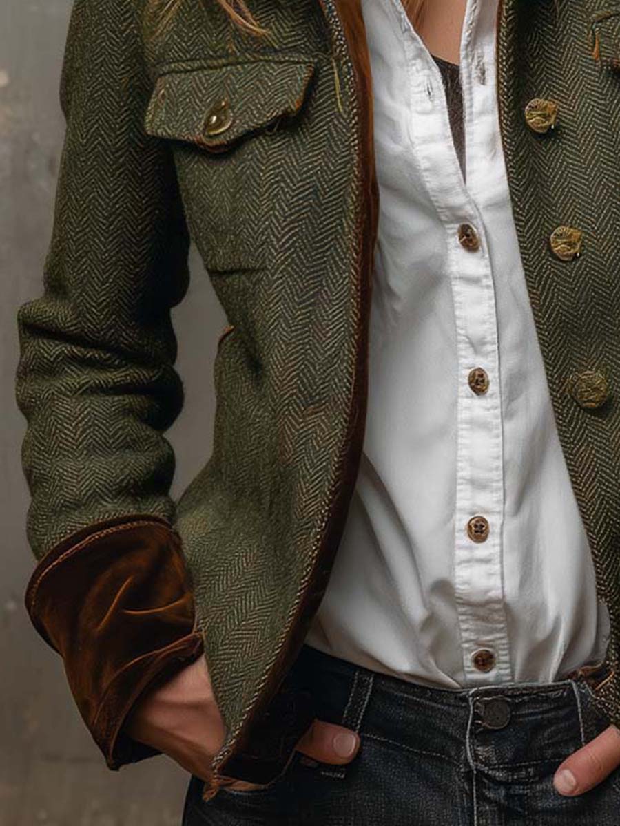 Honorina | Blazer Vintage de Espiga con Ribetes en Contraste