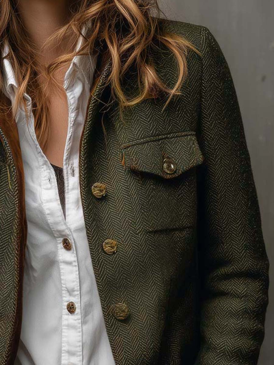 Honorina | Blazer Vintage de Espiga con Ribetes en Contraste