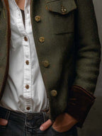 Honorina | Blazer Vintage de Espiga con Ribetes en Contraste