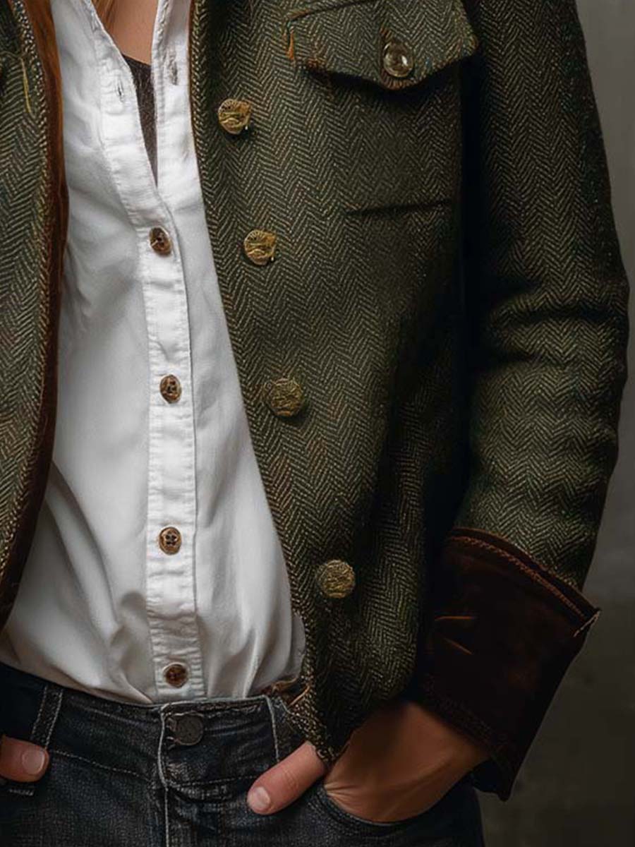 Honorina | Blazer Vintage de Espiga con Ribetes en Contraste