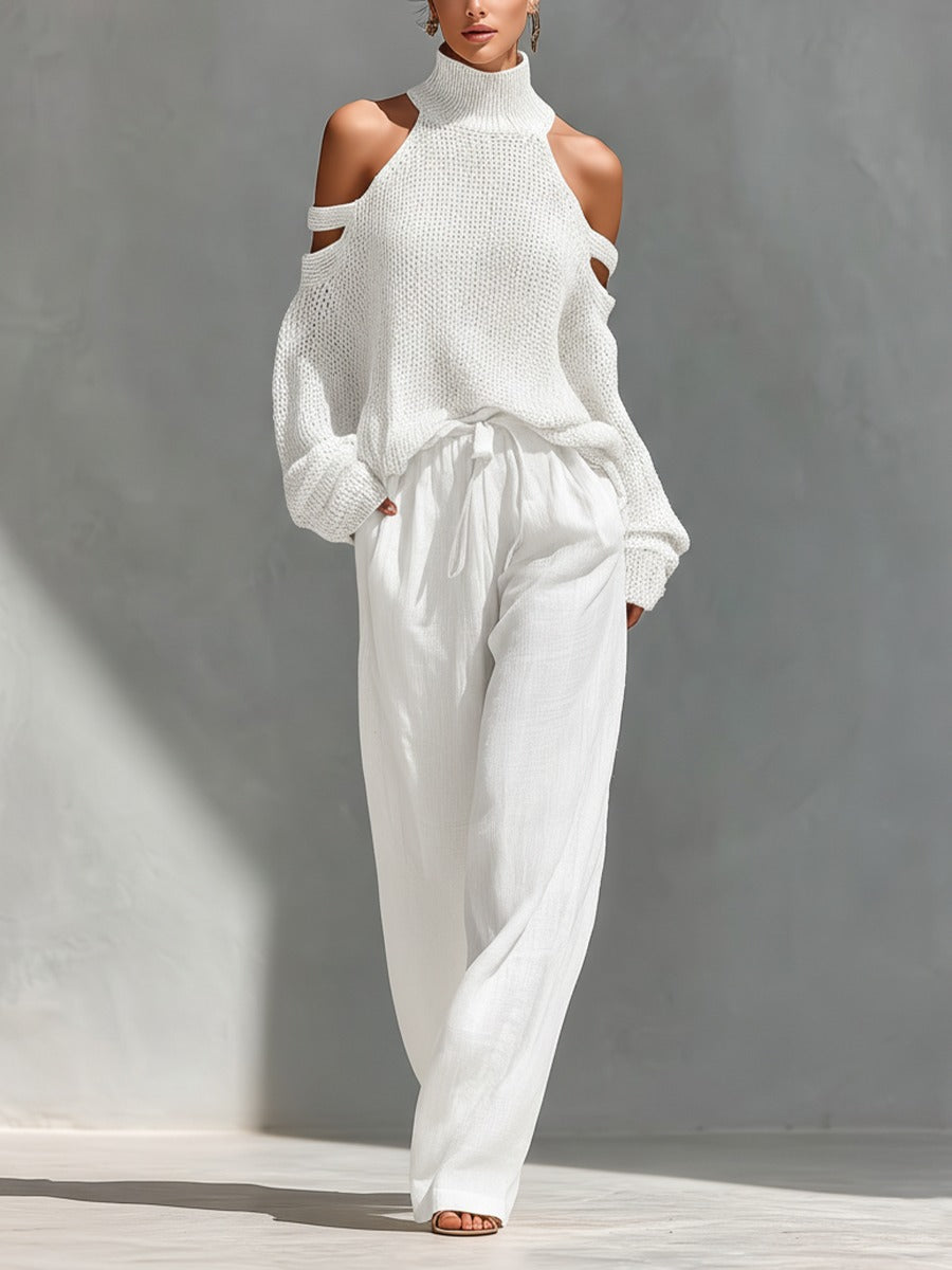 Julia | Conjunto de Top de Hombros Descubiertos y Pantalón Ancho