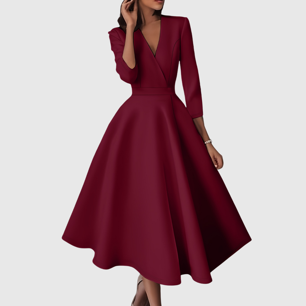 Blanca | Vestido Midi Entallado de Talle Alto con Detalles Románticos