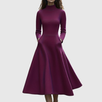 Celia | Vestido Evasé de Cuello Alto y Manga Larga