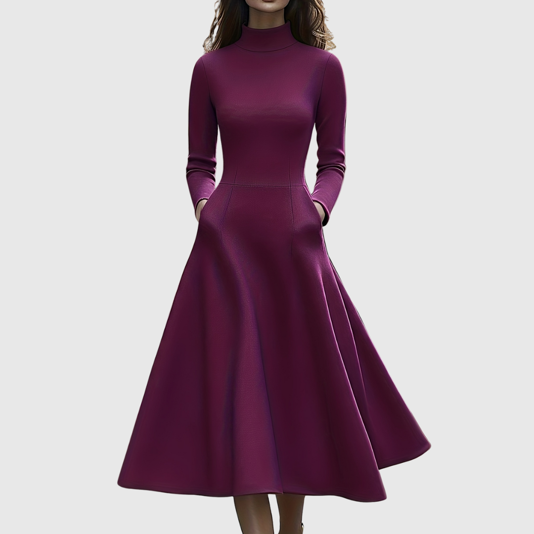 Celia | Vestido Evasé de Cuello Alto y Manga Larga