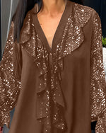 Blusa amplia lisa con volantes