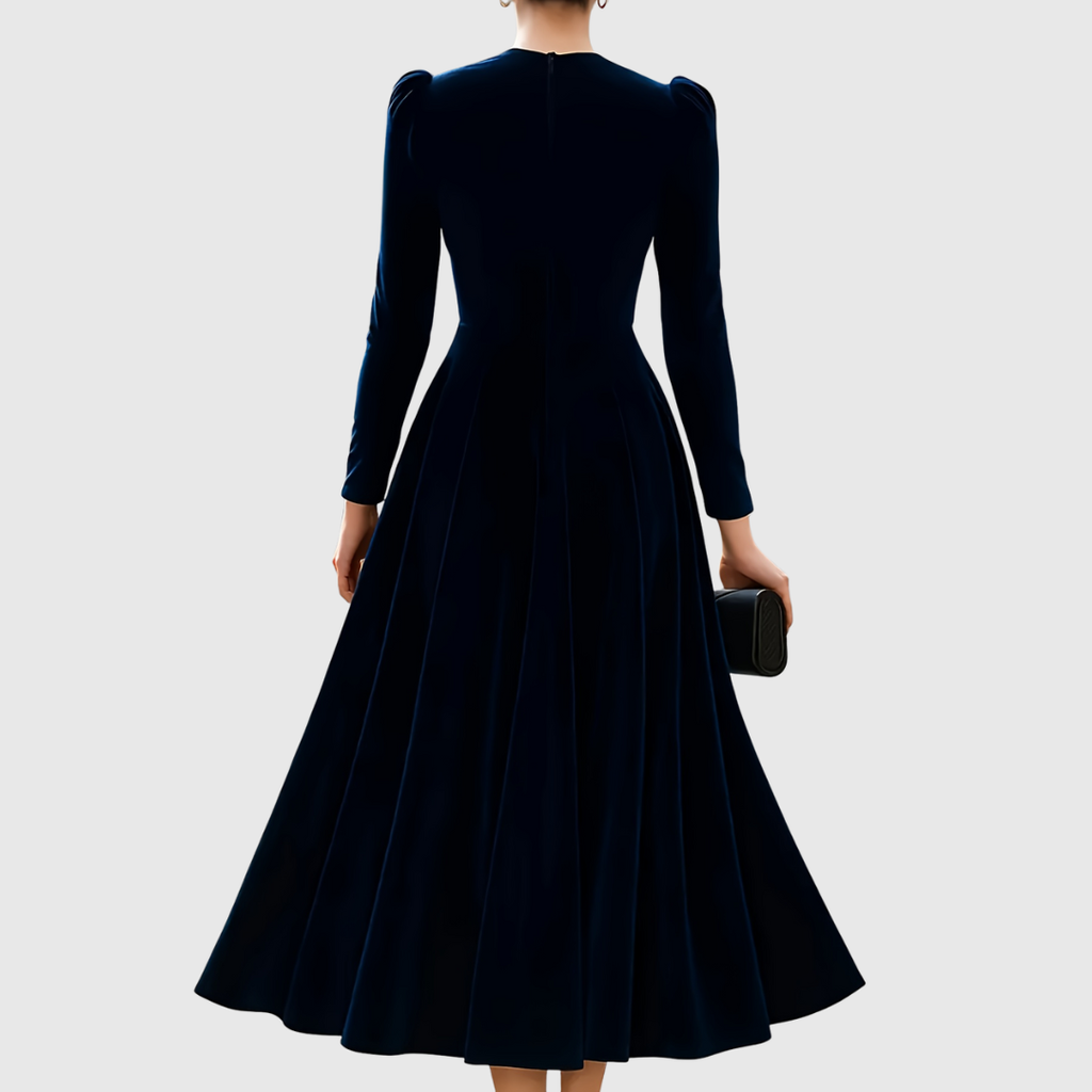 Macarena | Vestido Elegante de Invitada Azul Marino y Burdeos