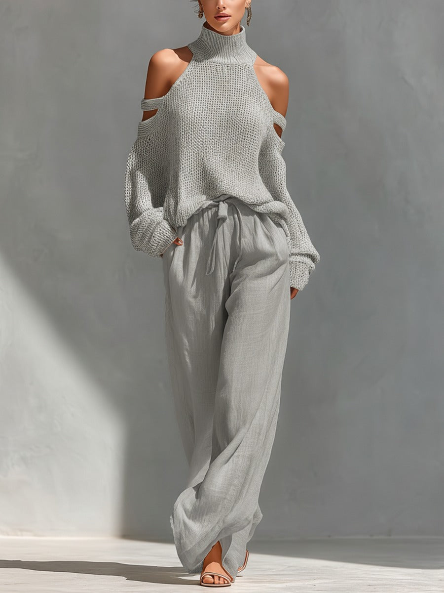Julia | Conjunto de Top de Hombros Descubiertos y Pantalón Ancho