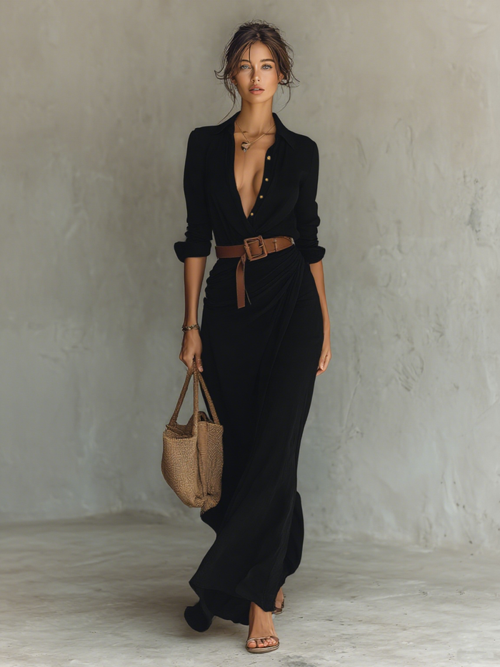 Alina | Vestido Largo Camisero con Cinturón