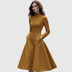 Celia | Vestido Evasé de Cuello Alto y Manga Larga