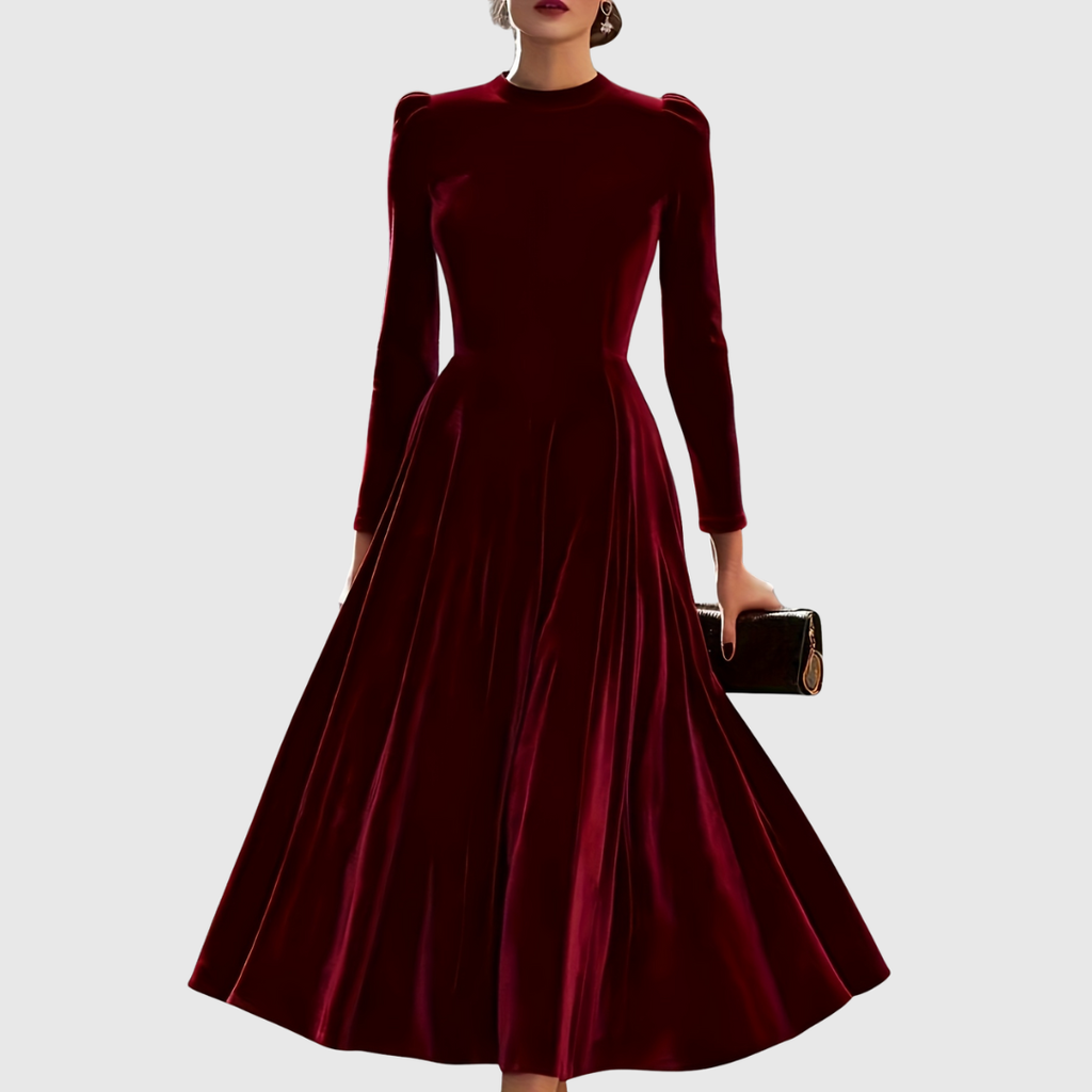 Macarena | Vestido Elegante de Invitada Azul Marino y Burdeos