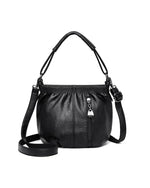 Bolso de mano casual plisado tipo cubo de cuero suave