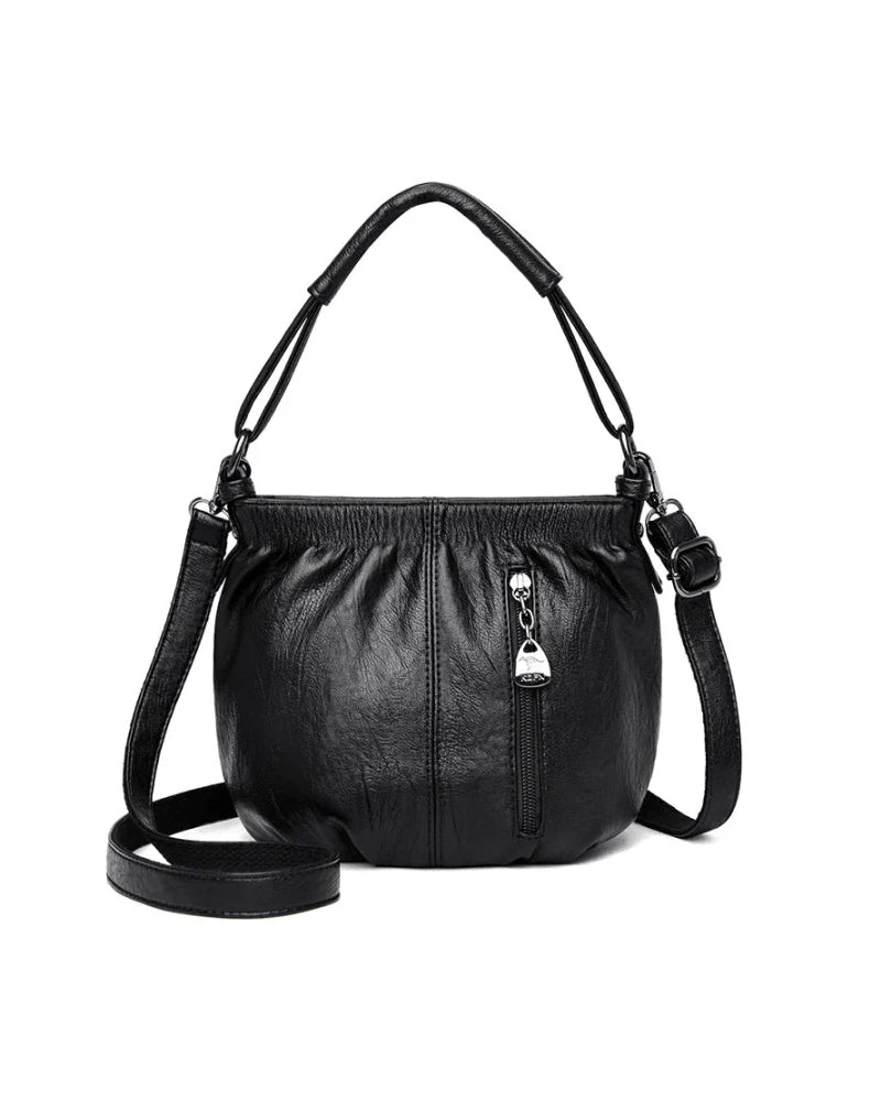 Bolso de mano casual plisado tipo cubo de cuero suave