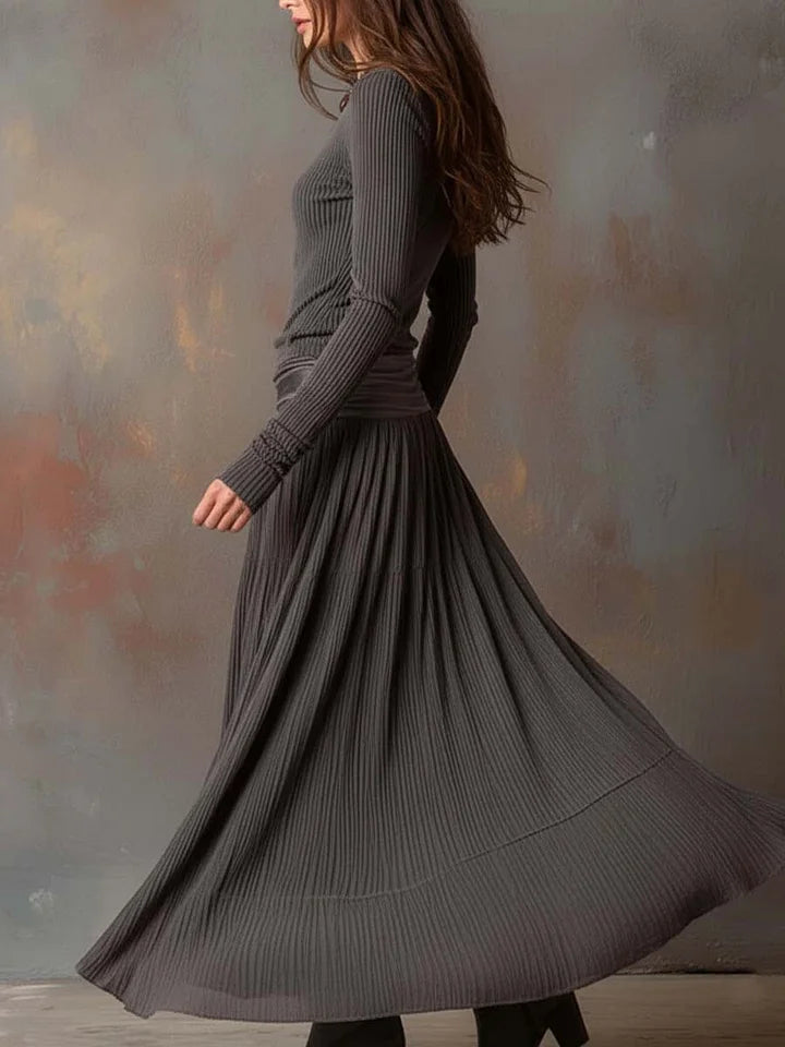Adela | Conjunto Retro Gris de Canalé Elástico Entallado