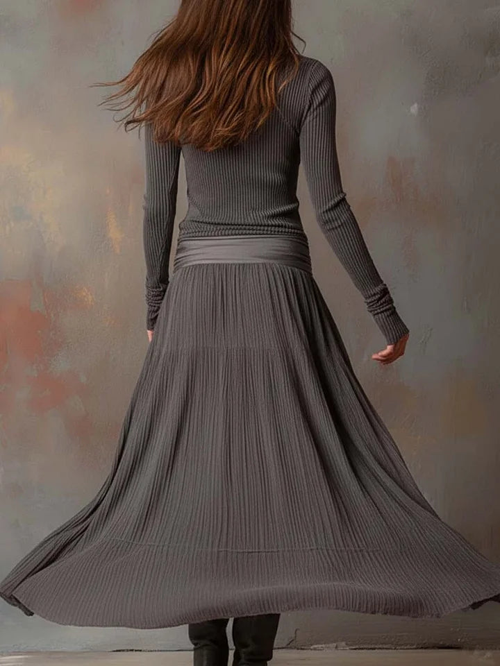 Adela | Conjunto Retro Gris de Canalé Elástico Entallado