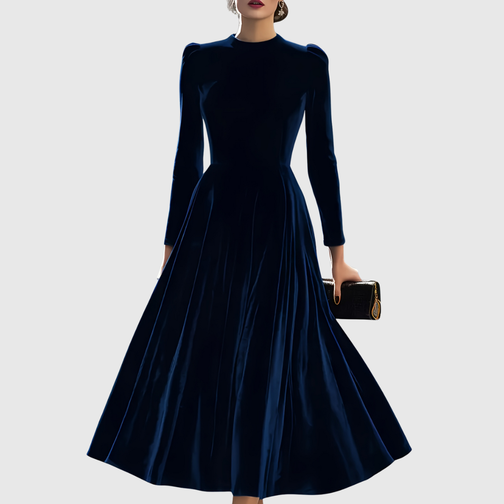 Macarena | Vestido Elegante de Invitada Azul Marino y Burdeos