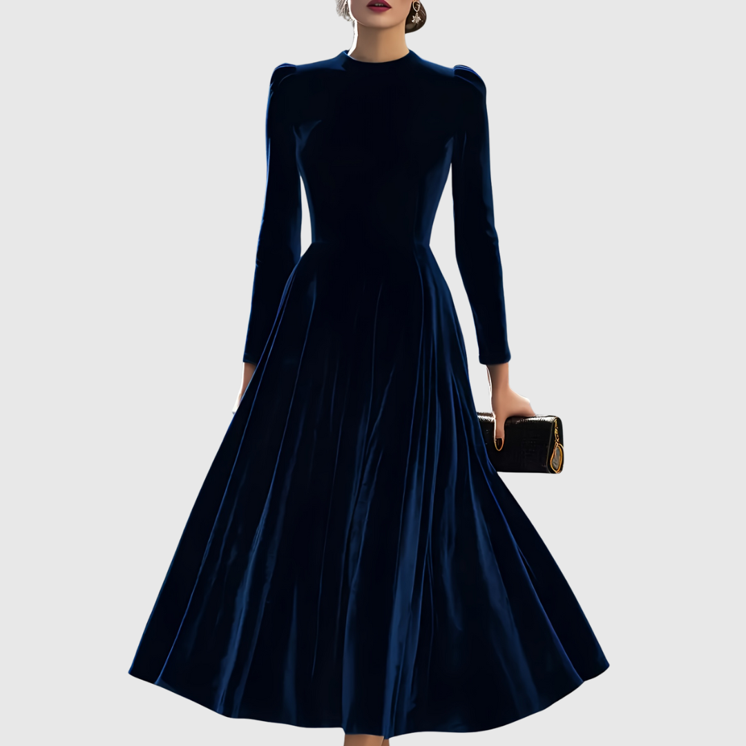 Macarena | Vestido Elegante de Invitada Azul Marino y Burdeos
