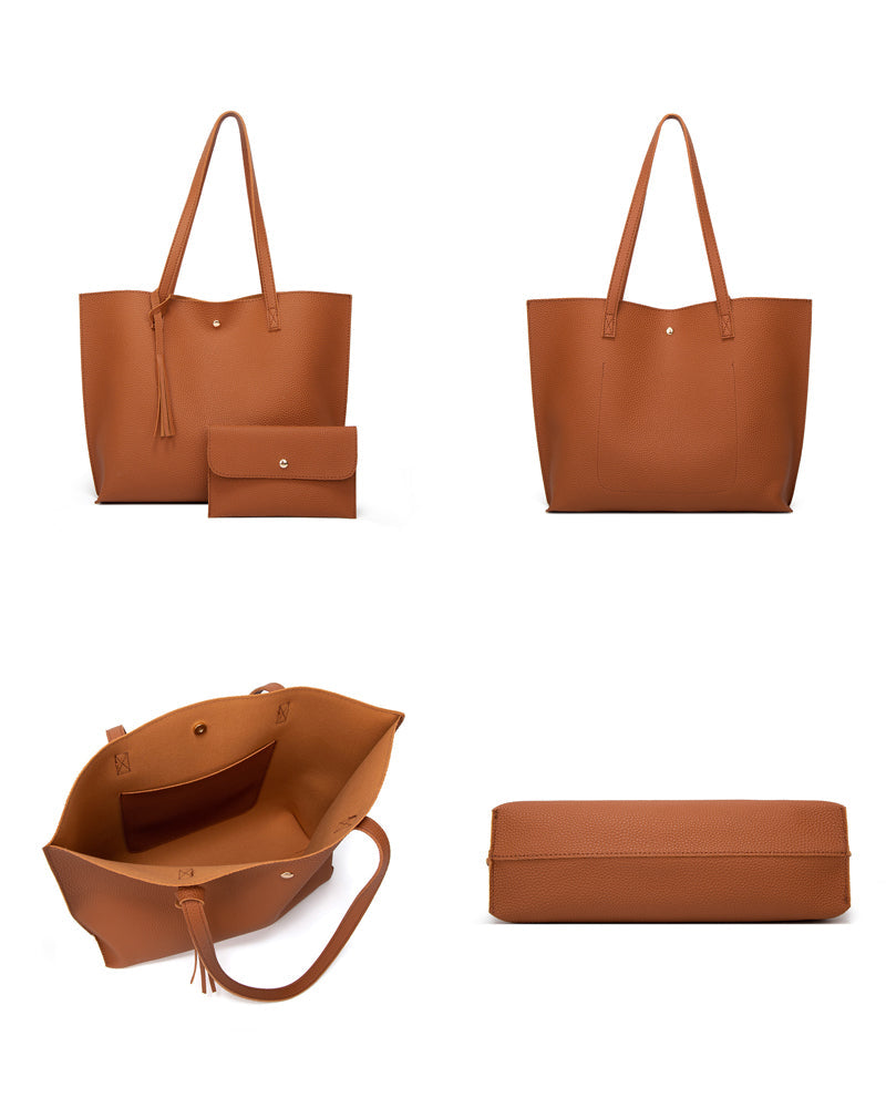 Solid-colored crossbody bag with tassels and large capacity