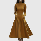 Celia | Vestido Evasé de Cuello Alto y Manga Larga