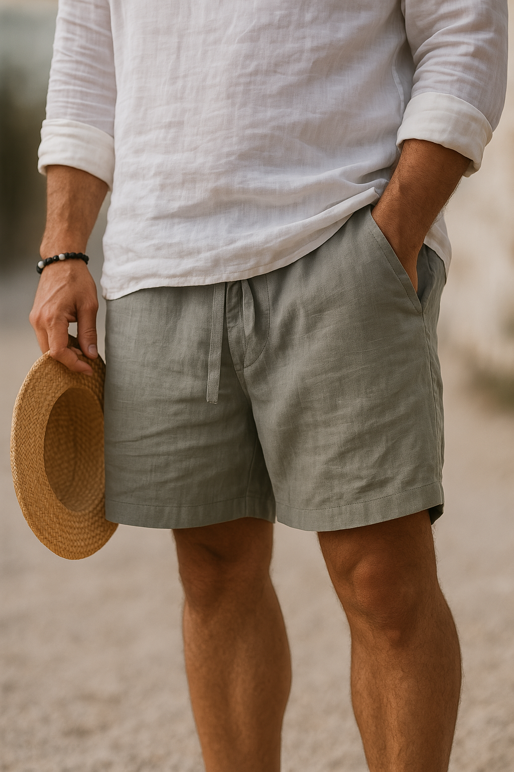 Leo | Pantalón Corto Elegante de Lino con Cintura Elástica