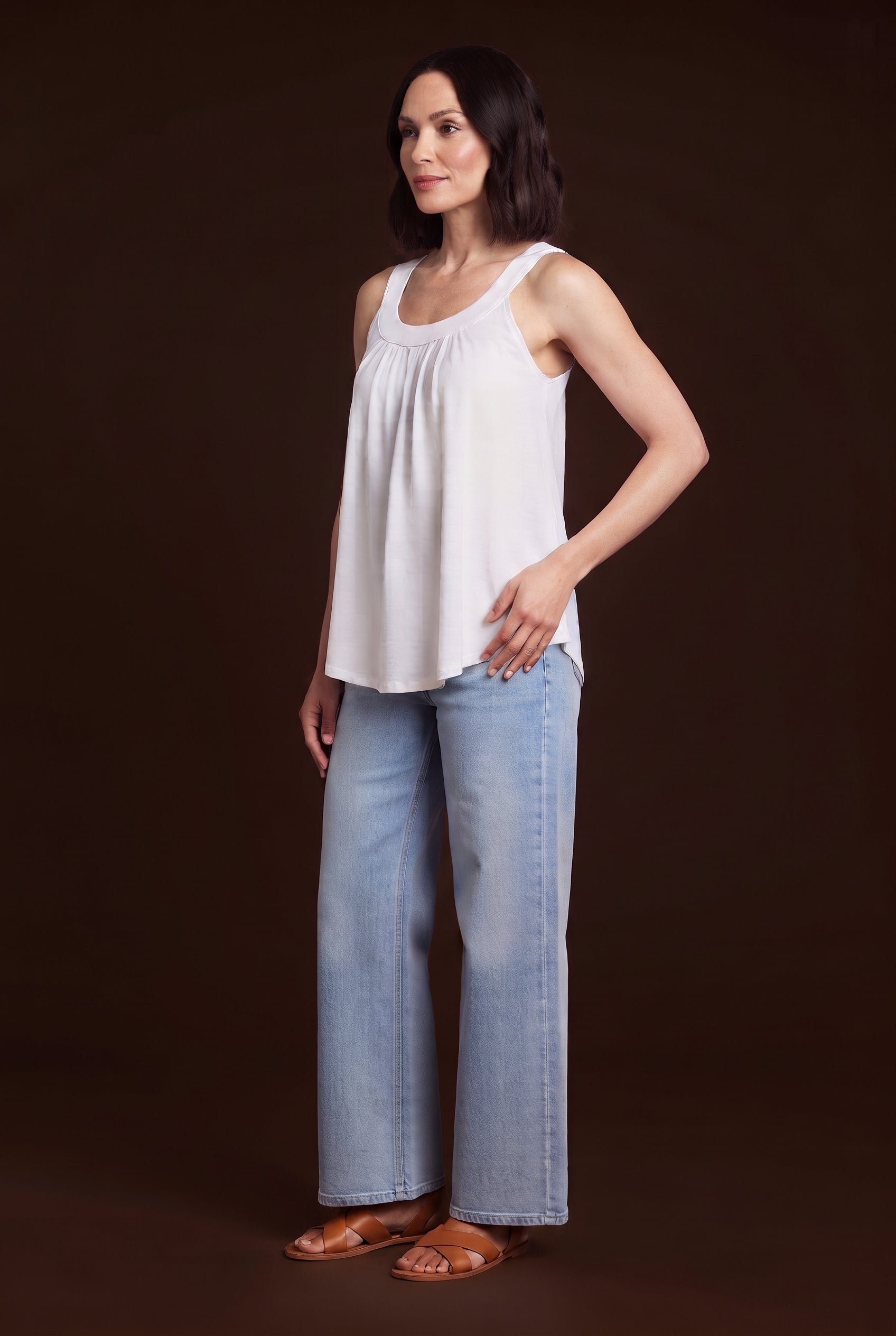 Casual outfit with a white blouse and jeans