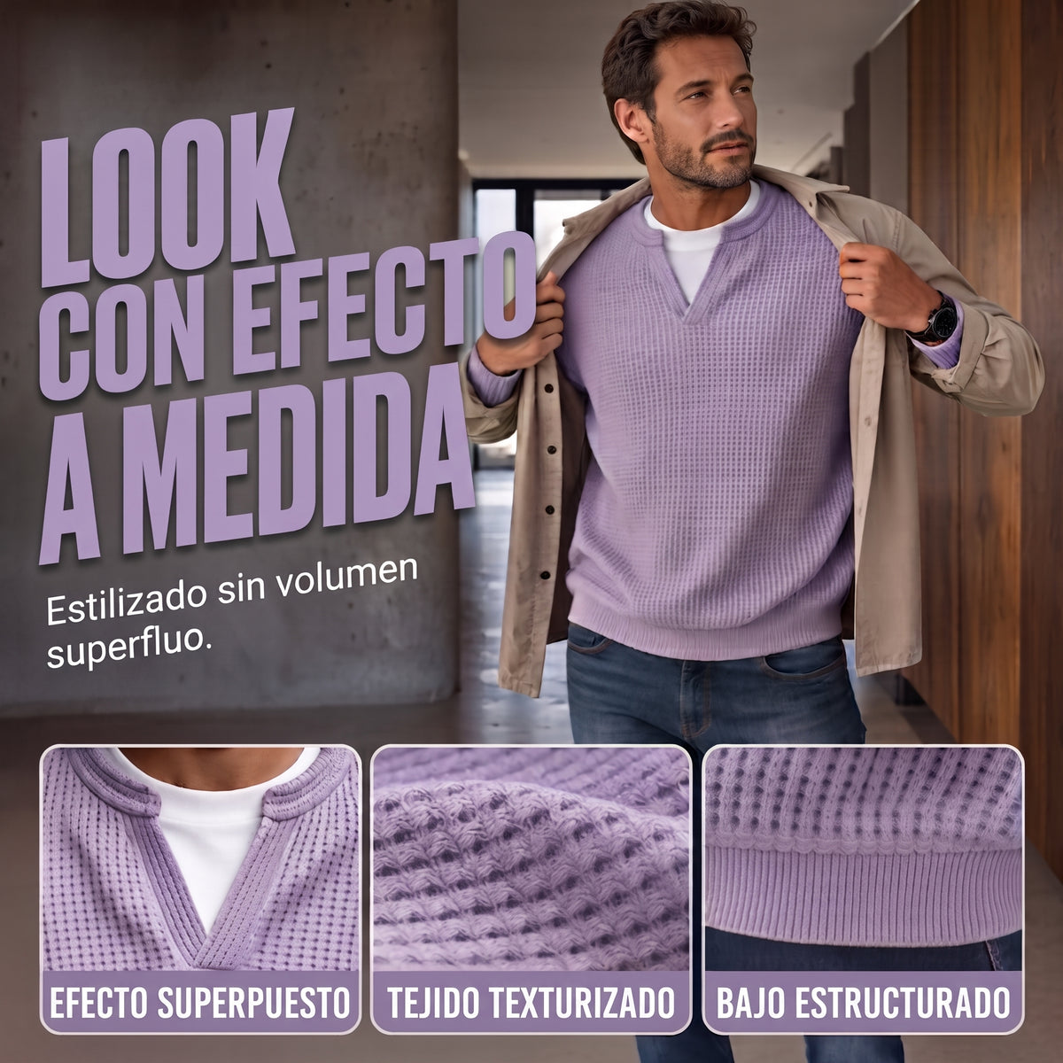 Honeycomb knit sweater with layered design