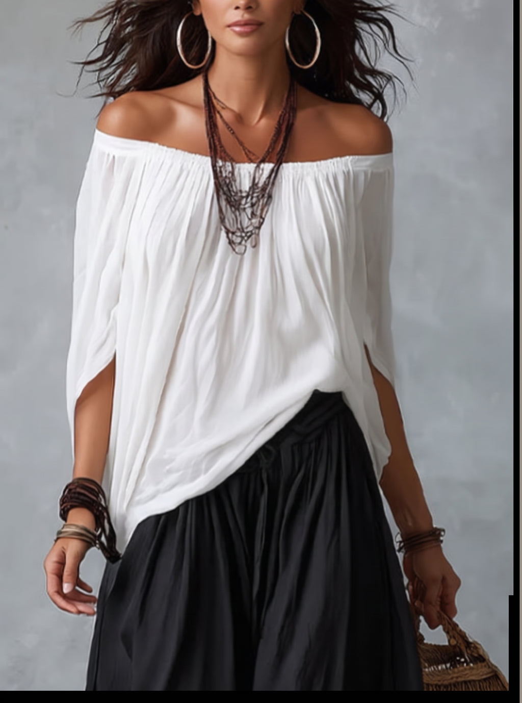 Alba | White off-the-shoulder set with lantern pants