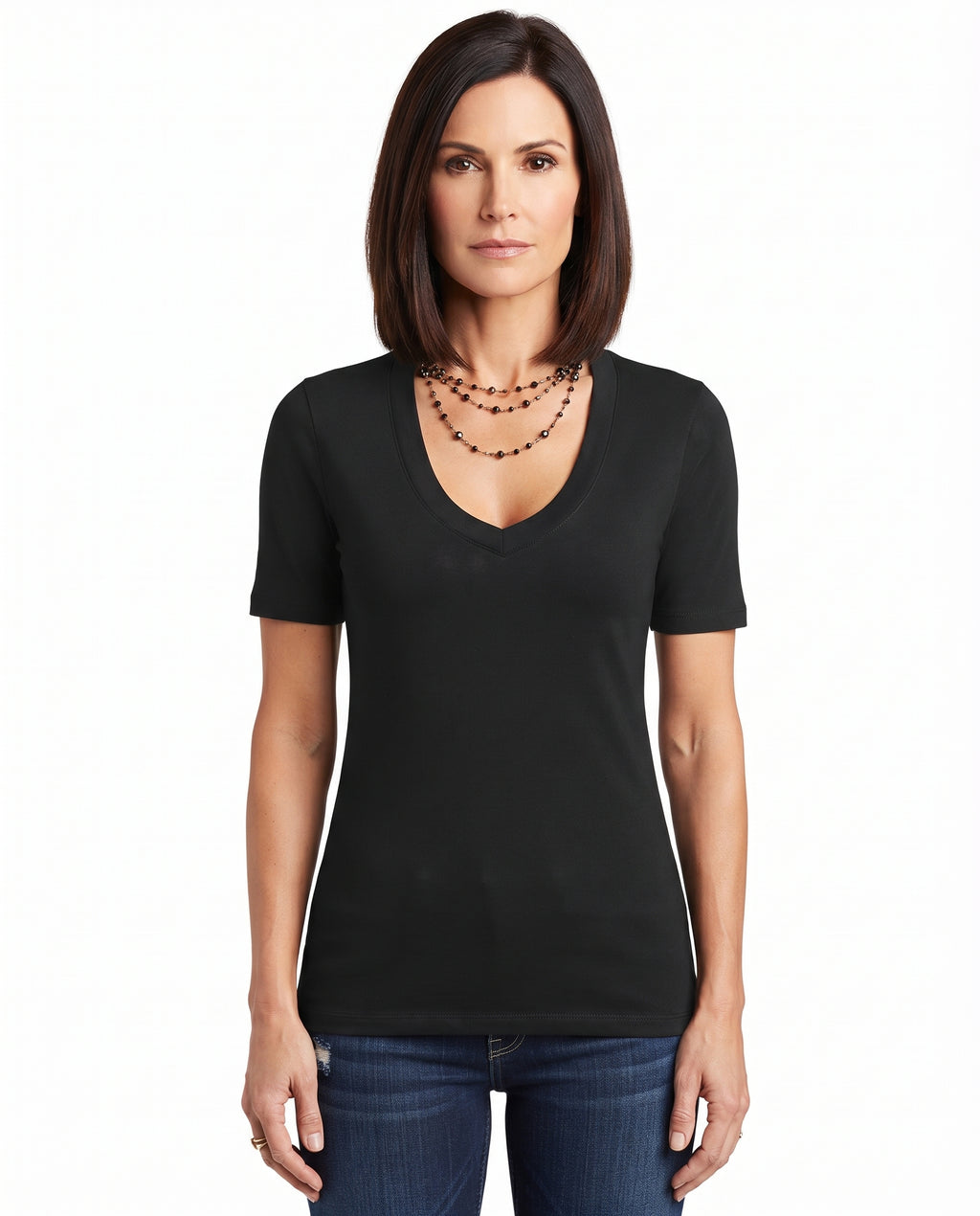 Deep V-neck plain T-shirt