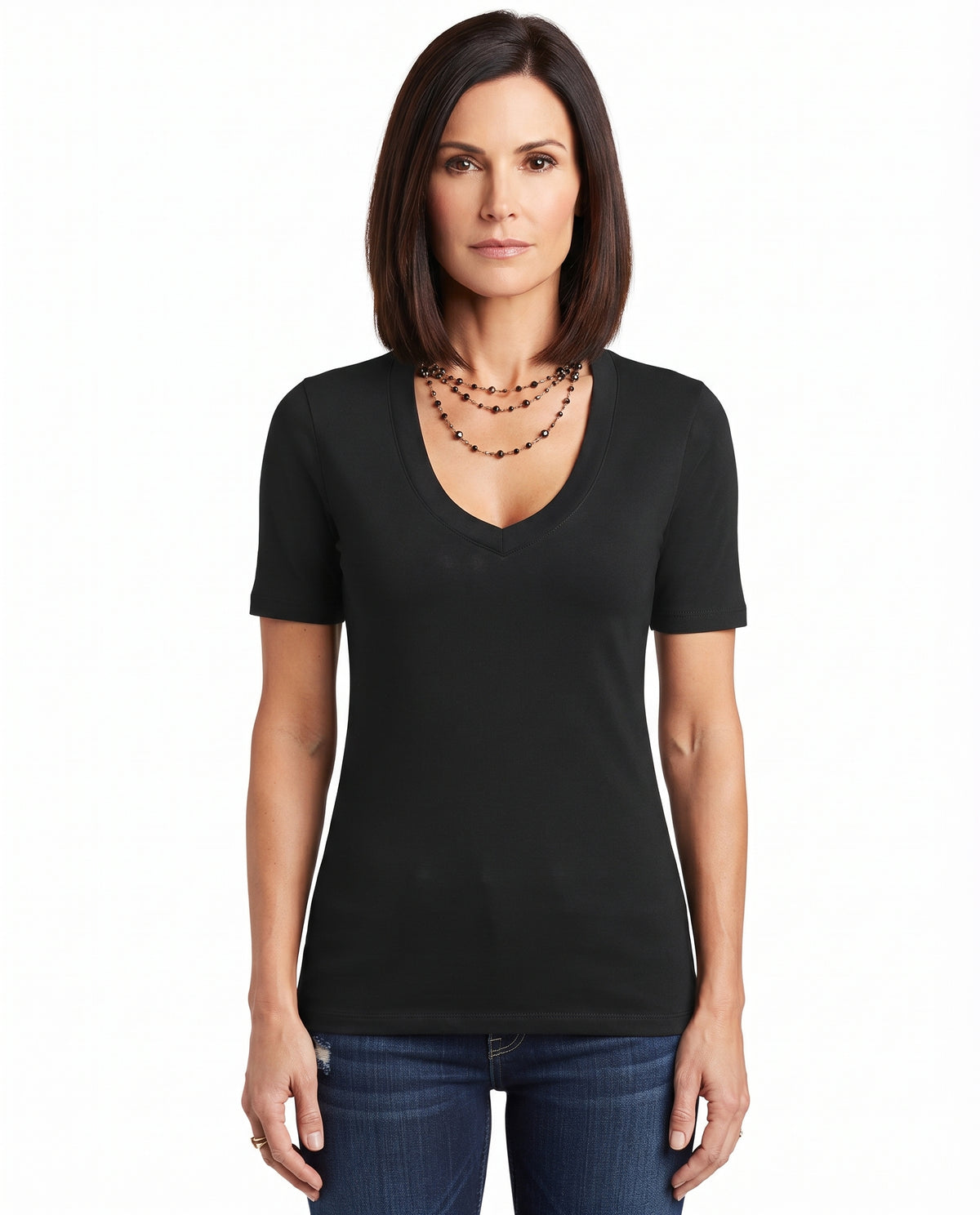Camiseta lisa de escote en V profundo