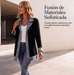 Chaqueta de punto acanalado con paneles de denim para mujer