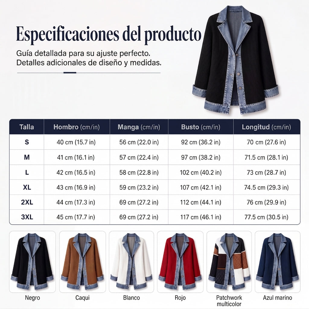 Chaqueta de punto acanalado con paneles de denim para mujer