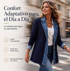 Women's ribbed knit jacket with denim panels