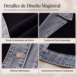 Chaqueta de punto acanalado con paneles de denim para mujer