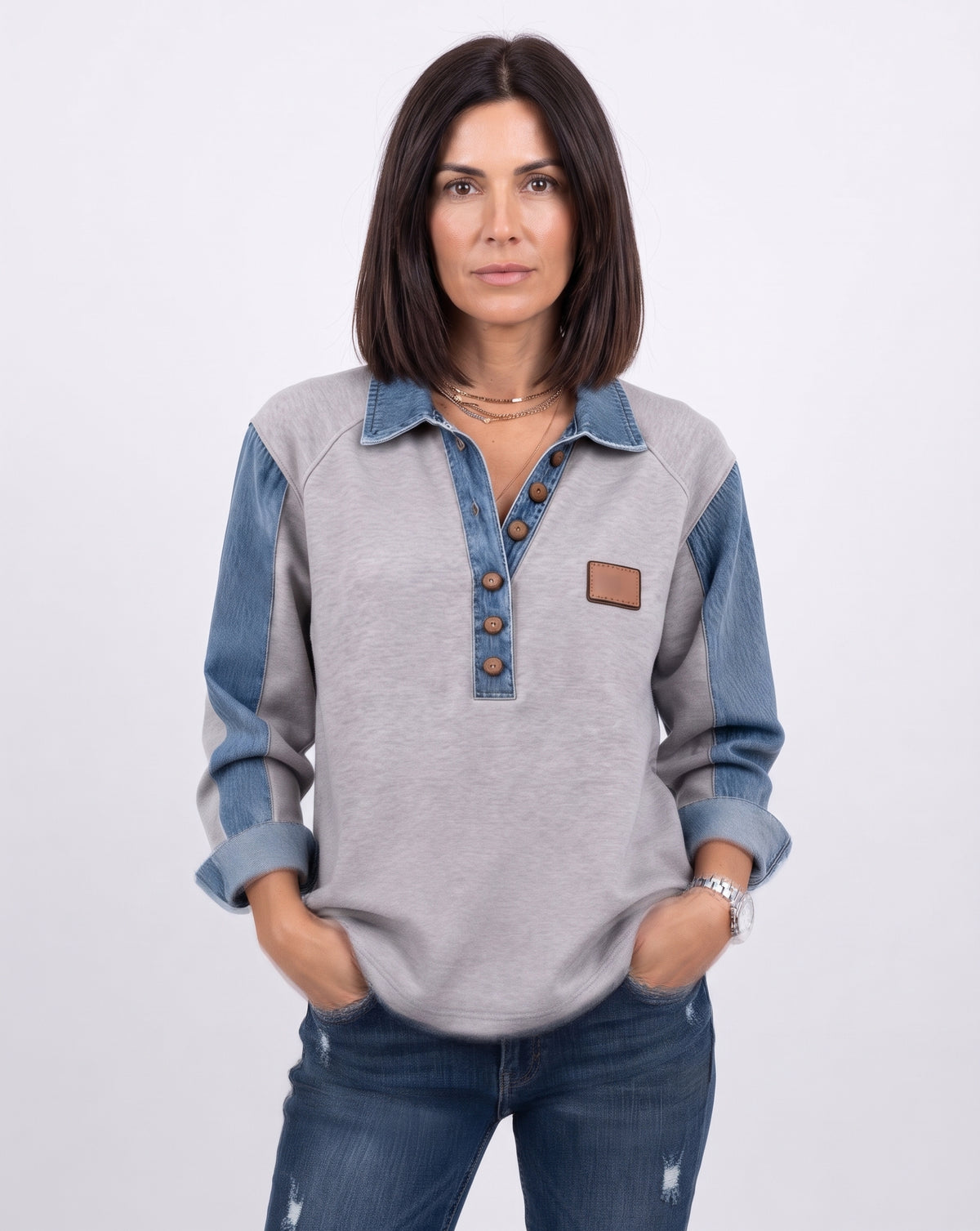 Jersey elegante con mezclilla de manga larga