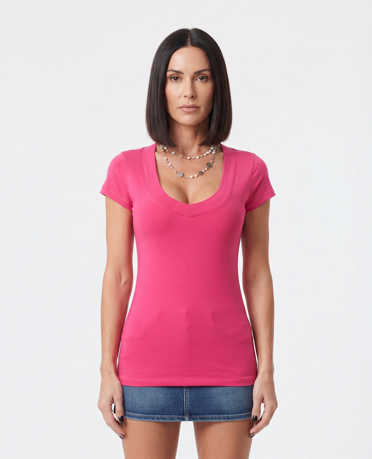 Camiseta lisa de escote en V profundo