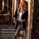 Chaqueta de punto acanalado con paneles de denim para mujer