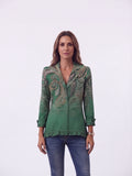 Virginia | Green paisley print jacket with ruffles
