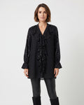 Plain loose-fit blouse with ruffles