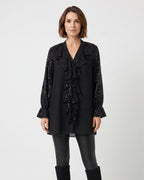 Plain loose-fit blouse with ruffles