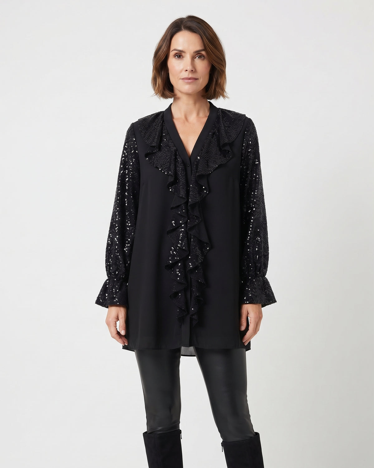 Blusa amplia lisa con volantes