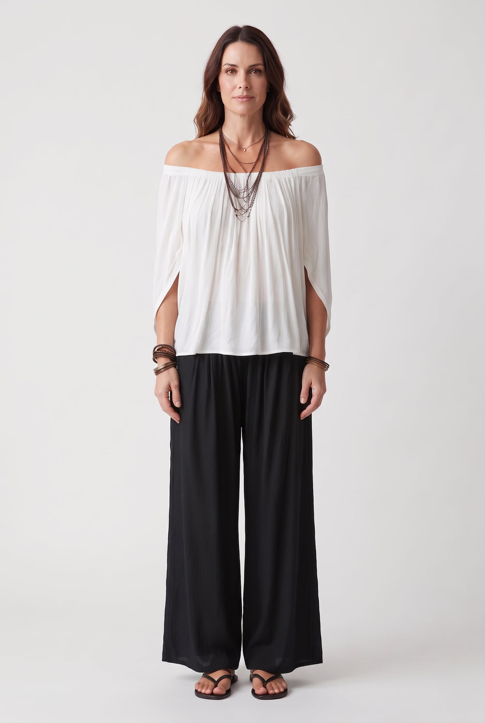 Alba | White off-the-shoulder set with lantern pants
