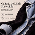 Chaqueta de punto acanalado con paneles de denim para mujer