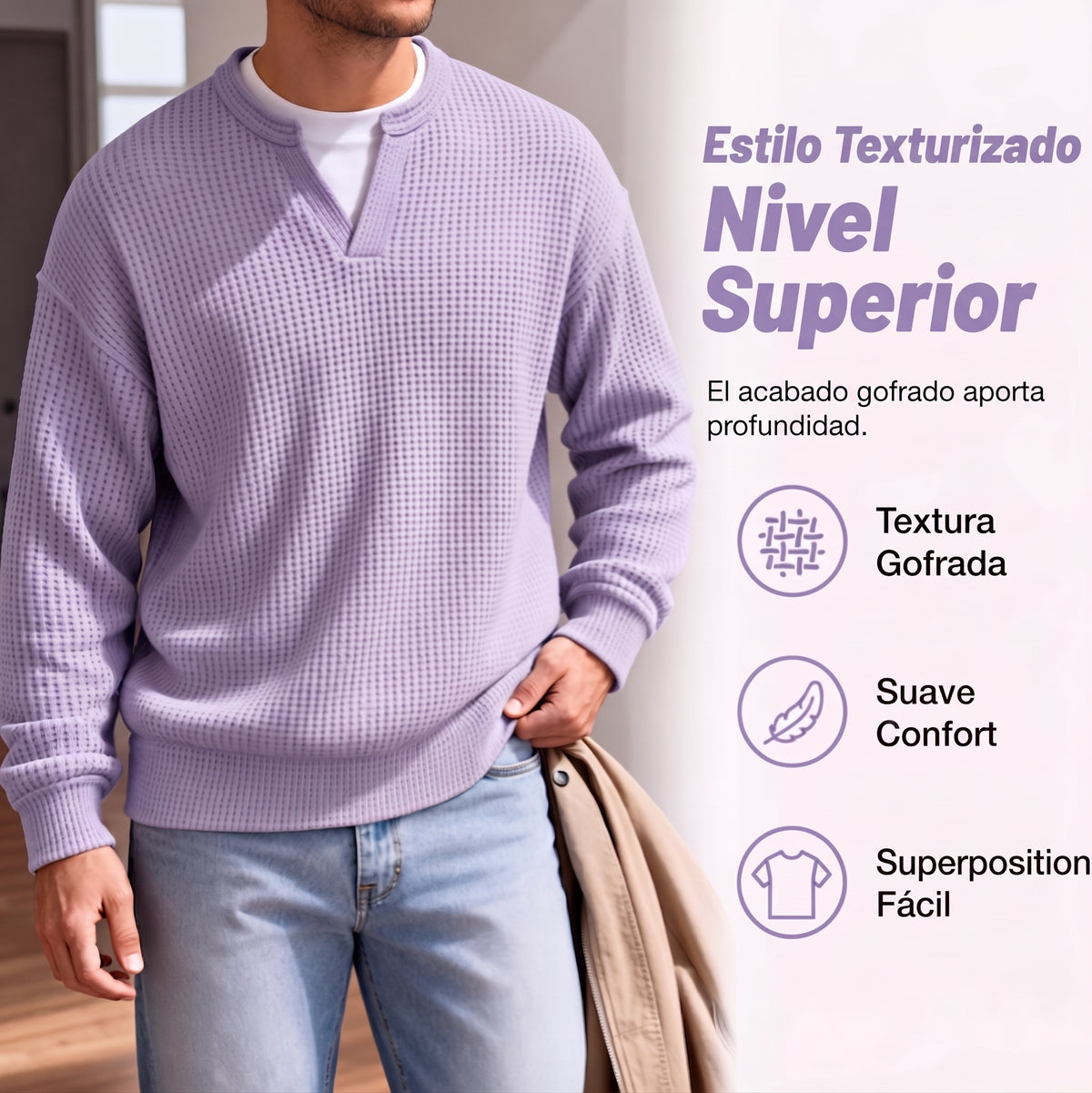 Jersey de tejido tipo nido de abeja con diseño superpuesto y gran comodidad