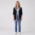 Women's ribbed knit jacket with denim panels